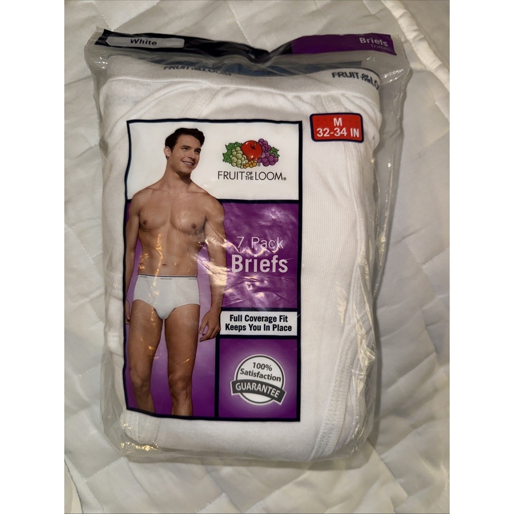 Fruit‎ of the Loom 7 Pack Men's Cotton Briefs Underwear White Size M (32-34 in)